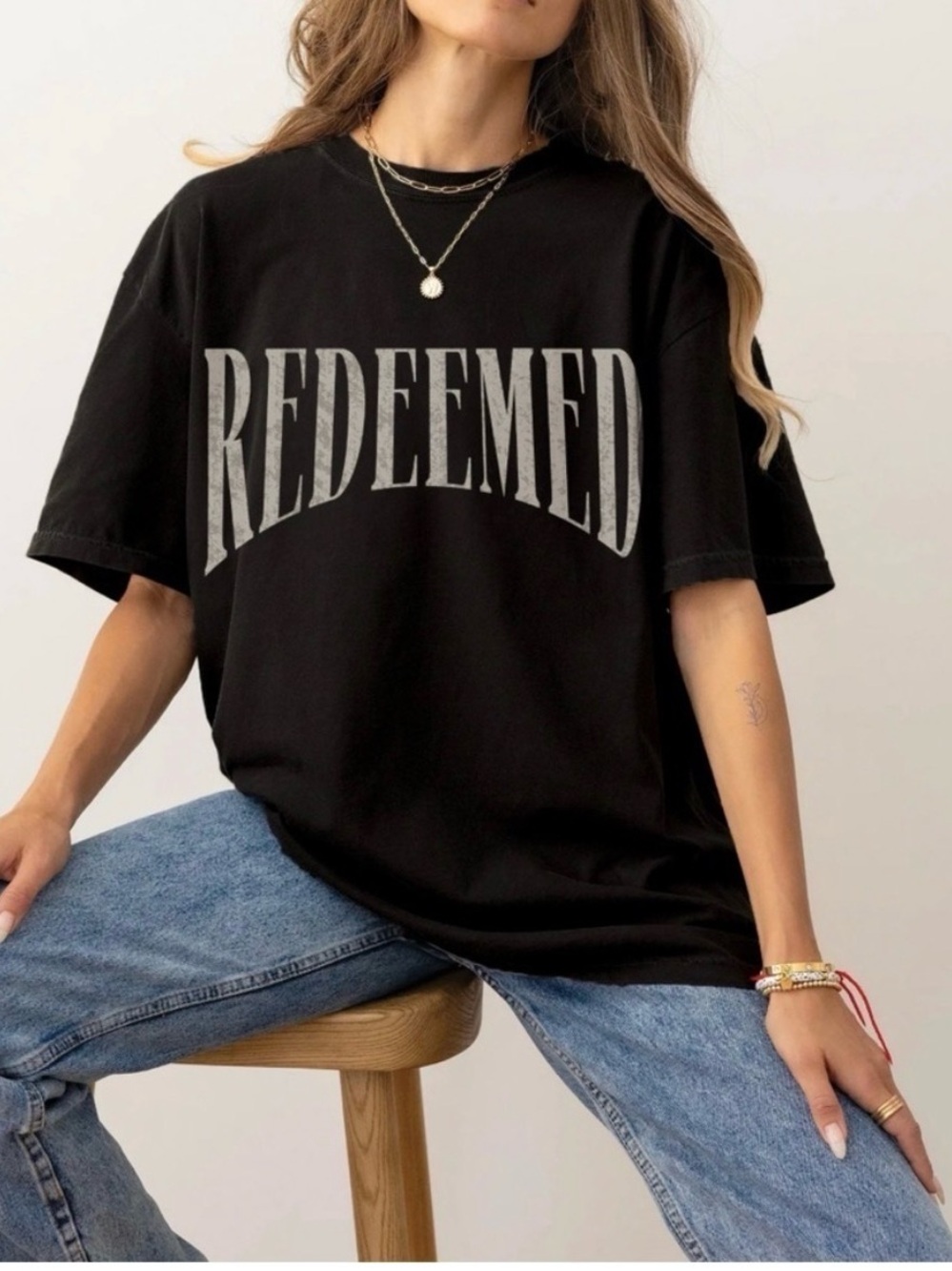 GLO jeans Black Oversized 'Redeemed' Graphic Tee